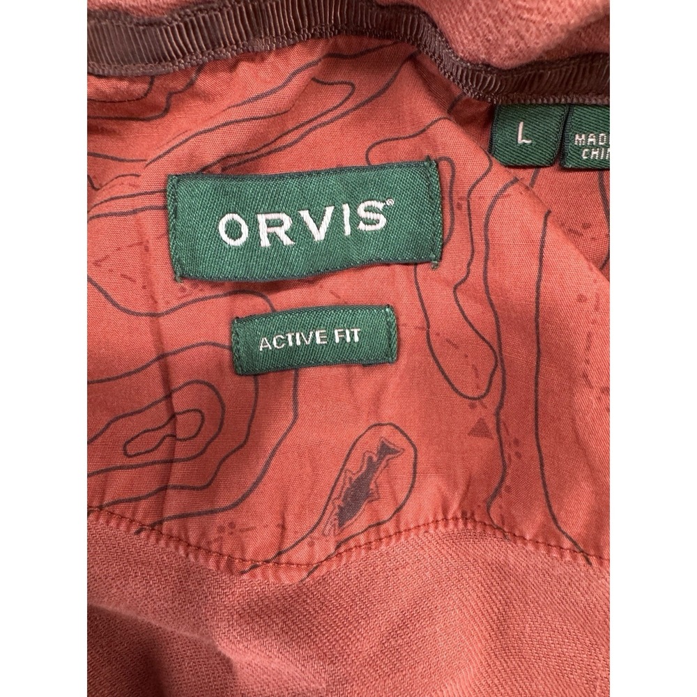 Orvis Active Fit Pearl Snap Long Sleeve Button Down Shirt Linen Blend Red Mens L - Picture 3 of 6